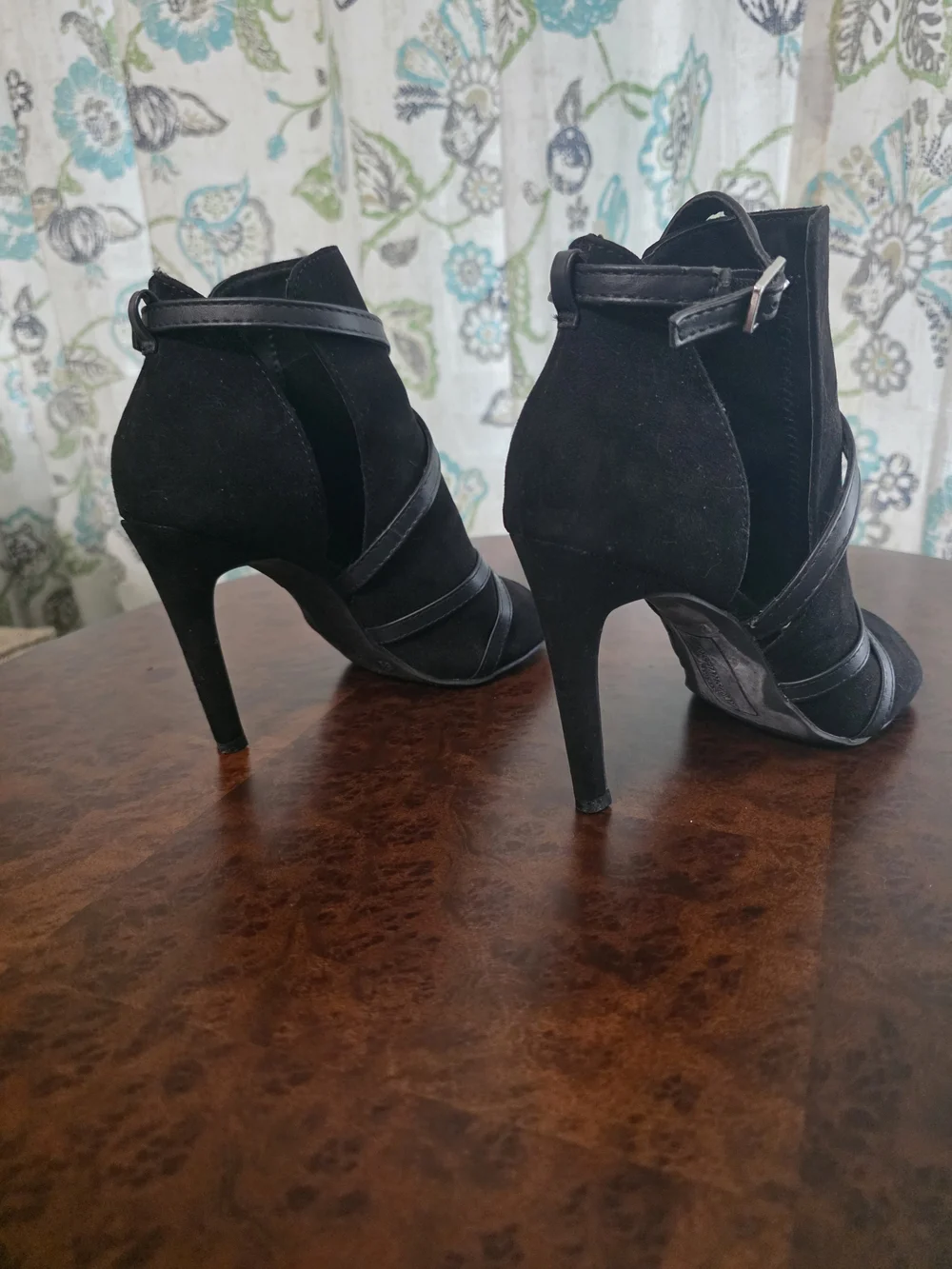 Christian Siriano for Payless Black Faux-Suede Strappy Peep-Toe Heels